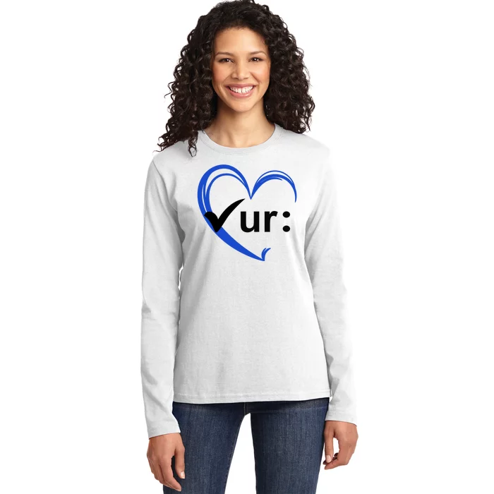 Check Your Colon Cancer Awareness Heart Ladies Long Sleeve Shirt