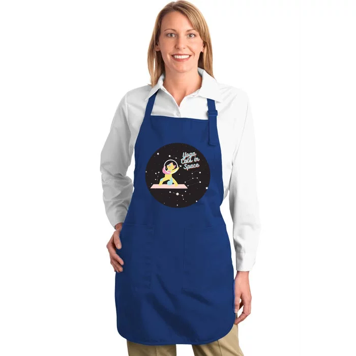 Cute Yoga Cats In Space Funny Design For Yoga And Cat Lovers Cute Gift Full-Length Apron With Pocket