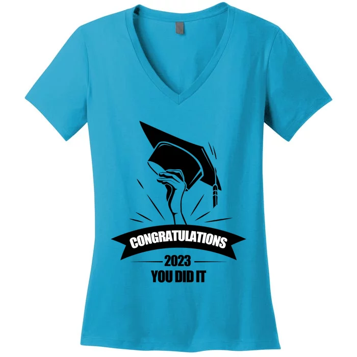 Congratulations You Did It Proud Parents Graduation Family Gift Women's V-Neck T-Shirt