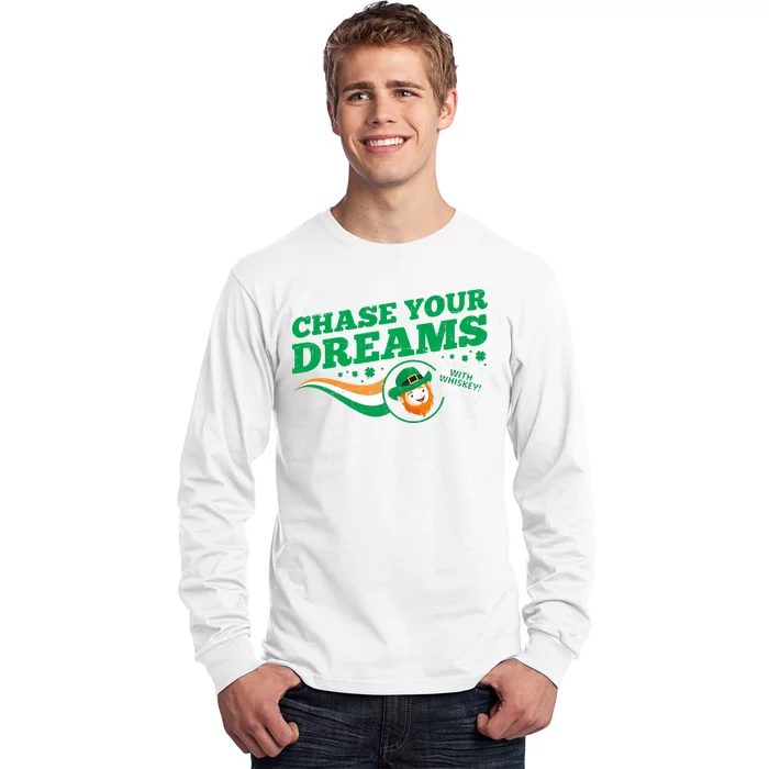 Chase Your Dreams With Whisky Leprechaun Long Sleeve Shirt