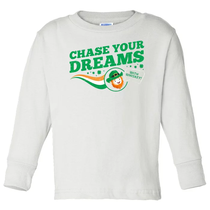 Chase Your Dreams With Whisky Leprechaun Toddler Long Sleeve Shirt