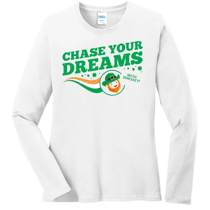 Chase Your Dreams With Whisky Leprechaun Ladies Long Sleeve Shirt