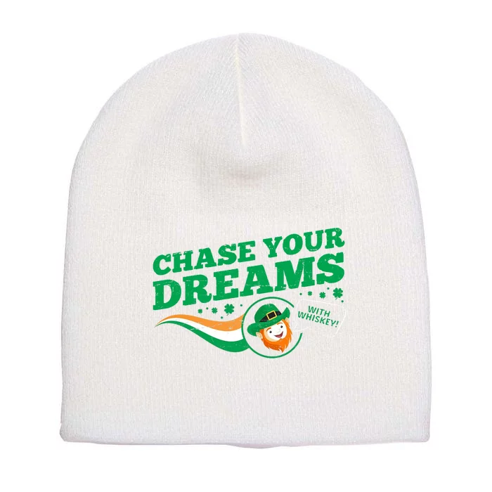 Chase Your Dreams With Whisky Leprechaun Short Acrylic Beanie