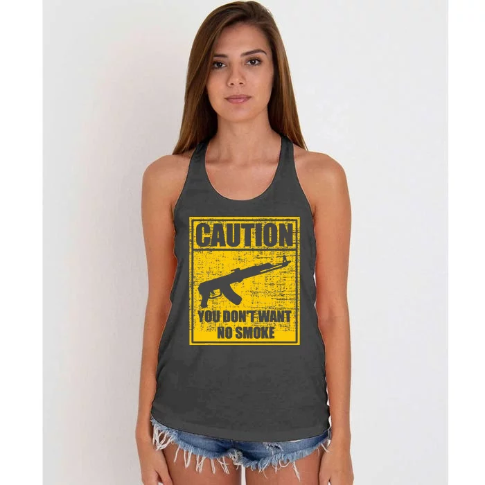 Caution You DonT Want No Smoke Mini Draco Ak47 Rifle Gun Women's Knotted Racerback Tank