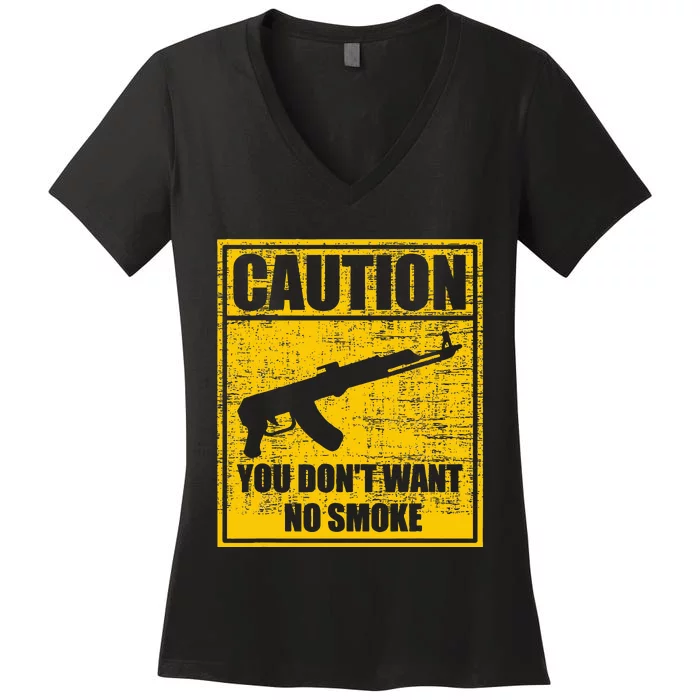 Caution You DonT Want No Smoke Mini Draco Ak47 Rifle Gun Women's V-Neck T-Shirt