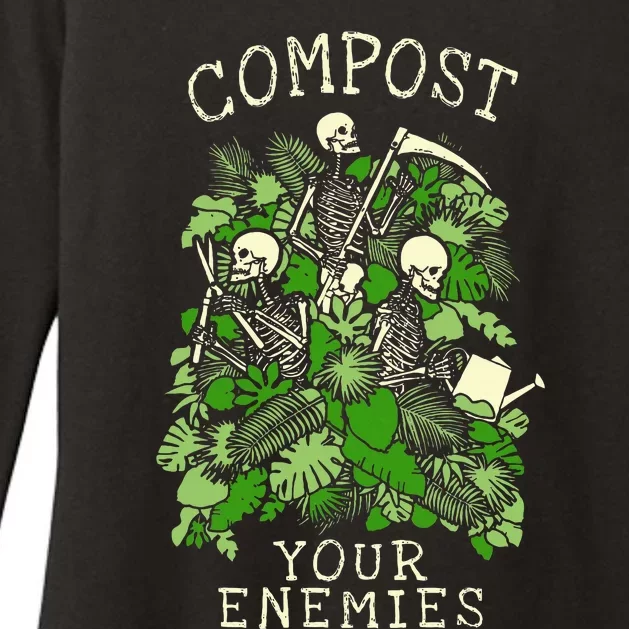 Compost Your Enemies Funny Gardening Goth Skeleton Gardener Womens CVC Long Sleeve Shirt