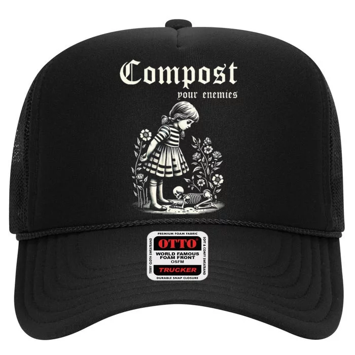 Compost Your Enemies Vintage Dark Humor High Crown Mesh Trucker Hat