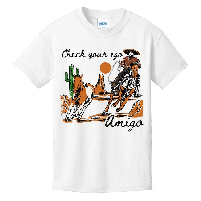 Check Your Ego Amigo Western Vintage Western Cowboy Kids T-Shirt