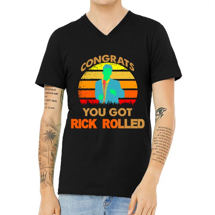 Congrats You Got Rick Rolled Meme V-Neck T-Shirt