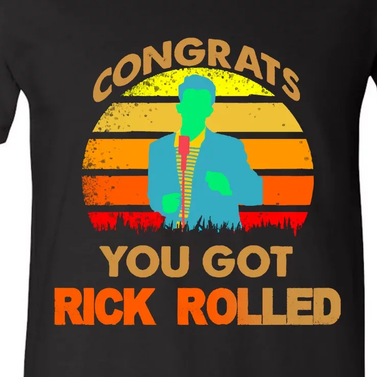 Congrats You Got Rick Rolled Meme V-Neck T-Shirt