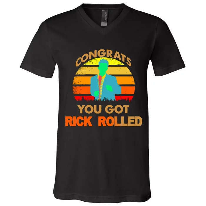 Congrats You Got Rick Rolled Meme V-Neck T-Shirt