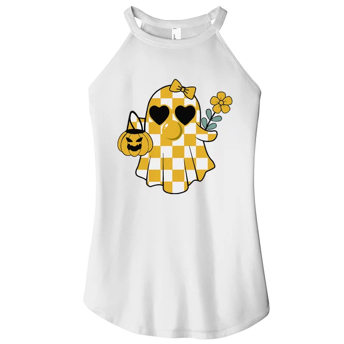 Cute Y Ghost Blowing Bubble Halloween Flower Bougie Women’s Perfect Tri Rocker Tank