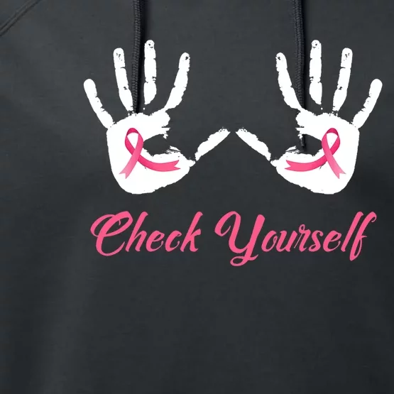 Check Yourself Hands Pink Ribbon Breast Cancer Awareness Performance Fleece Hoodie