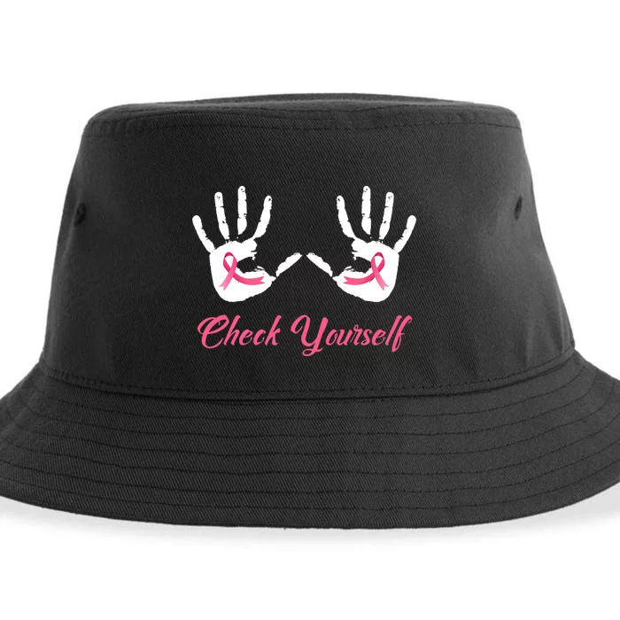 Check Yourself Hands Pink Ribbon Breast Cancer Awareness Sustainable Bucket Hat