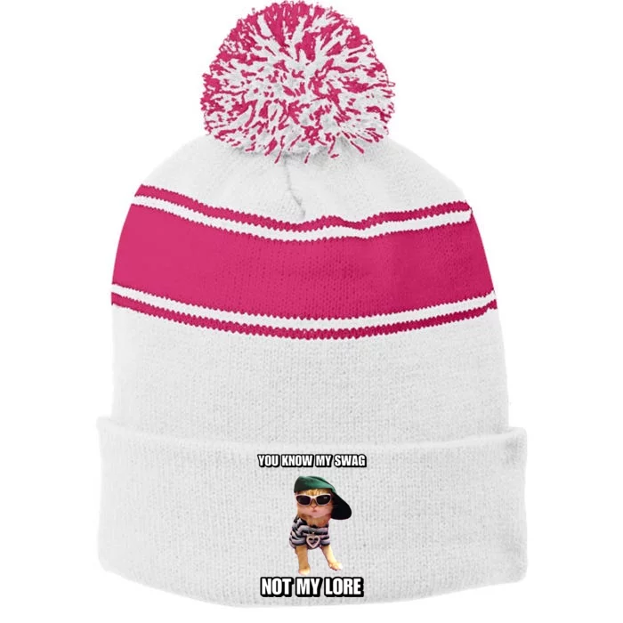 Cringeytees You Know My Swag Not My Lore Stripe Pom Pom Beanie