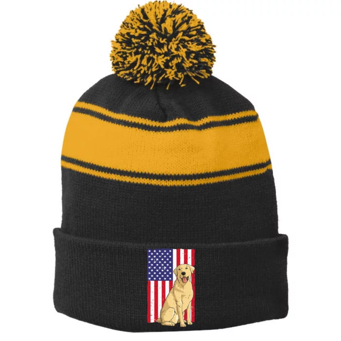 Cool Yellow Lab Art For Men Women Yellow Labrador Retriever Stripe Pom Pom Beanie