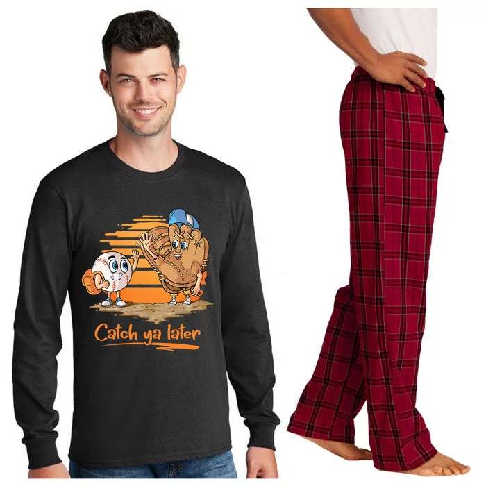 Catch Ya Later Cartoon Baseball Glove And Baseball Ball Long Sleeve Pajama Set