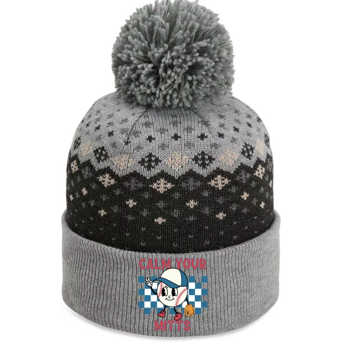 Calm Your Mitts Retro Baseball The Baniff Cuffed Pom Beanie