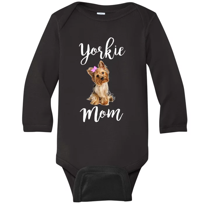 Cute Yorkie Mom Dog Apparel Gift Baby Long Sleeve Bodysuit