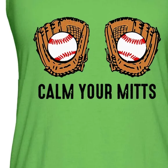 Calm Your Mitts Funny Baseball Player Game Day Sports Lover Ladies Essential Flowy Tank