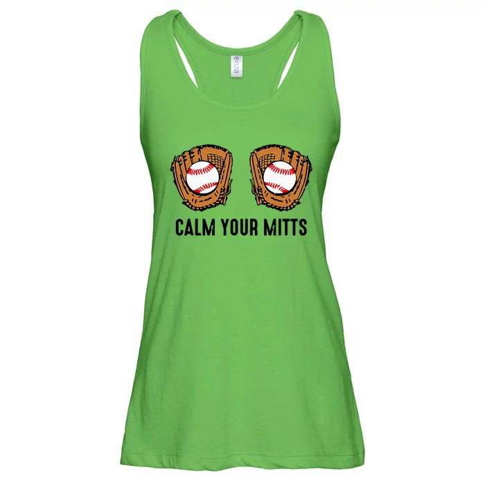 Calm Your Mitts Funny Baseball Player Game Day Sports Lover Ladies Essential Flowy Tank