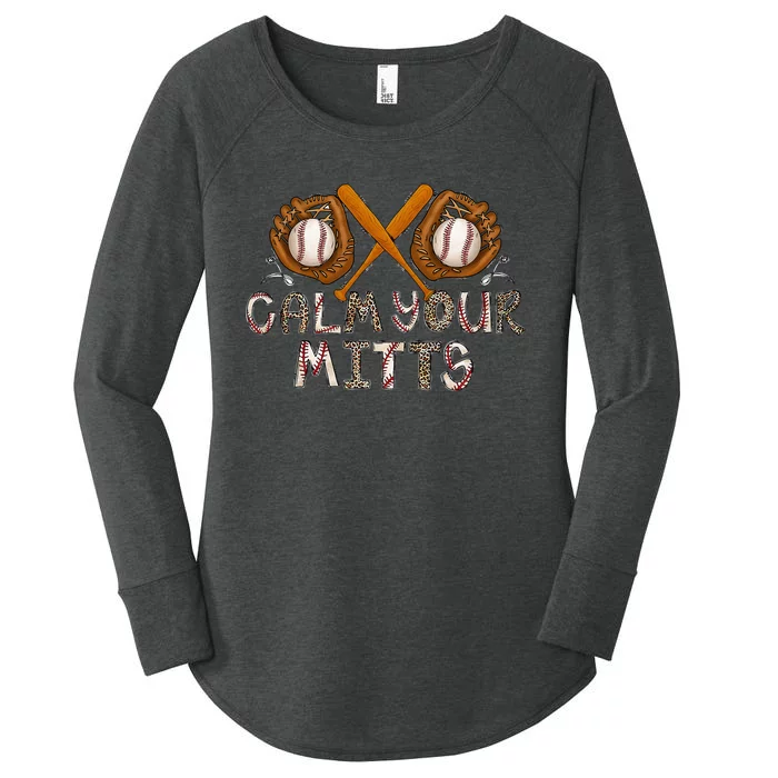 Calm Your Mitts Funny Baseball Player Game Day Sports Lover Women's Perfect Tri Tunic Long Sleeve Shirt