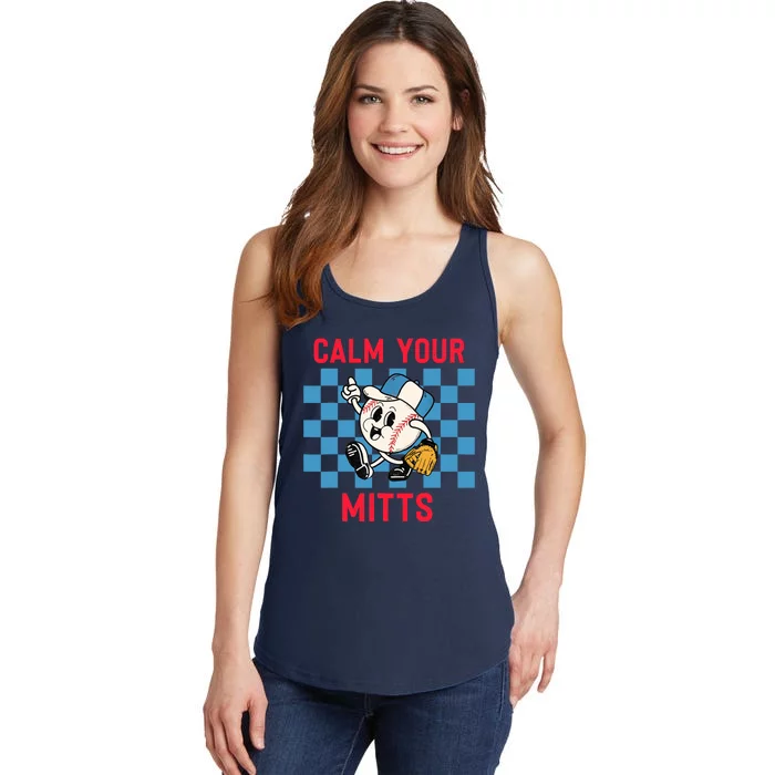 Calm Your Mitts Baseball Player Funny Baseball Game Joke Ladies Essential Tank