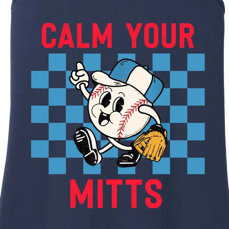 Calm Your Mitts Baseball Player Funny Baseball Game Joke Ladies Essential Tank