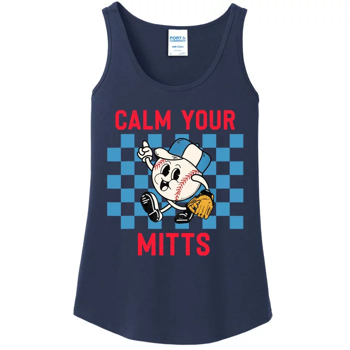 Calm Your Mitts Baseball Player Funny Baseball Game Joke Ladies Essential Tank