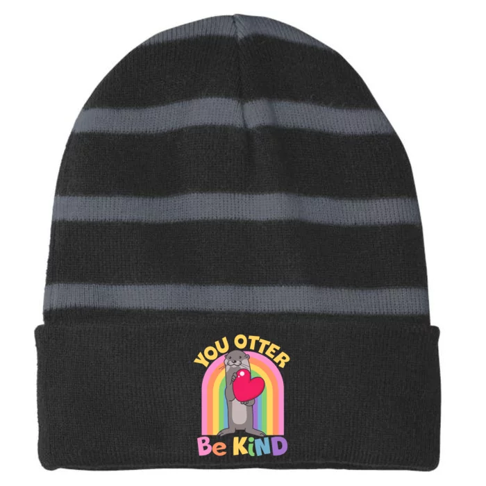 Cute You Otter Be Kind Striped Beanie with Solid Band