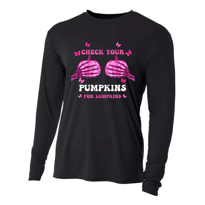 Check Your Pumpkins Breast Cancer Awareness Halloween Women Cooling Performance Long Sleeve Crew