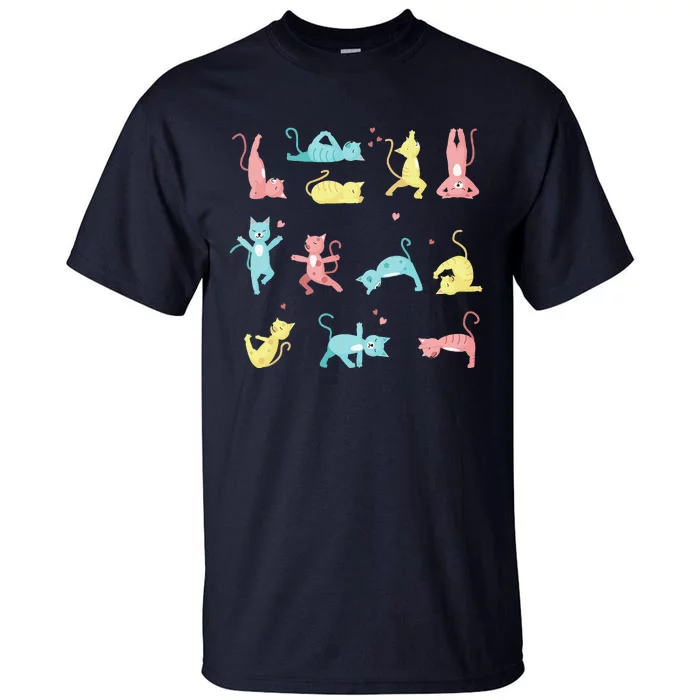 Cat Yoga Pose Kitty Humor Funny Cat Yogi Workout Themed Tall T-Shirt