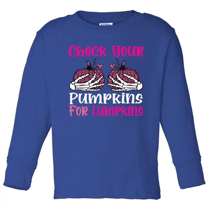 Check Your Pumpkins Breast Cancer Awareness Halloween Toddler Long Sleeve Shirt