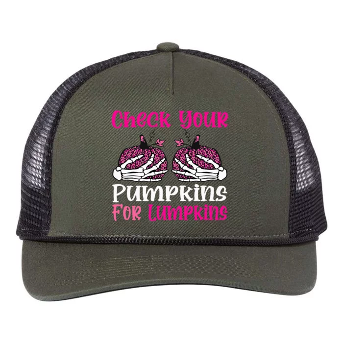 Check Your Pumpkins Breast Cancer Awareness Halloween Retro Rope Trucker Hat Cap