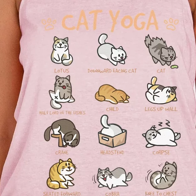 Cat Yoga Poses Cats Practicing Mindfulness Meditation Kitten Women's Knotted Racerback Tank