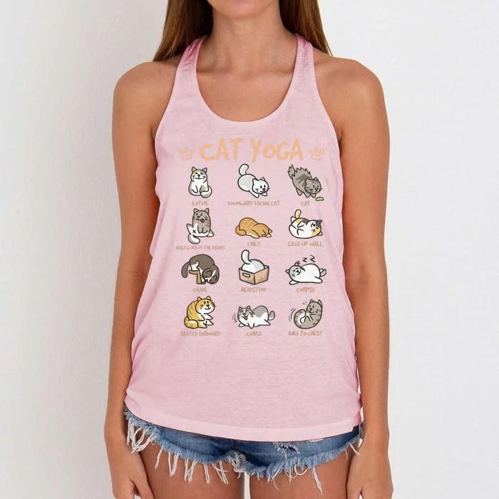 Cat Yoga Poses Cats Practicing Mindfulness Meditation Kitten Women's Knotted Racerback Tank