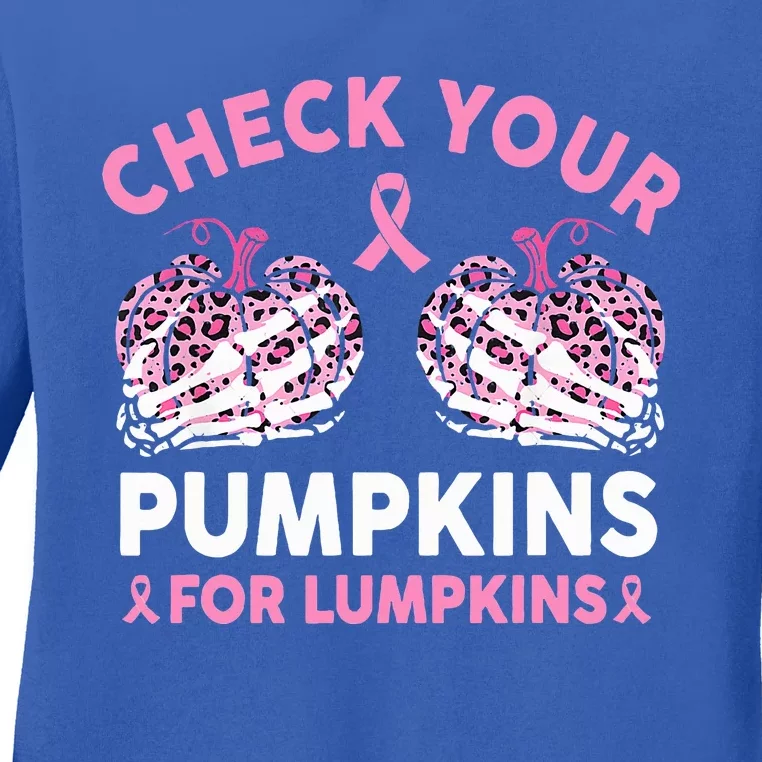 Check Your Pumpkins Breast Cancer Awareness Halloween Ladies Long Sleeve Shirt