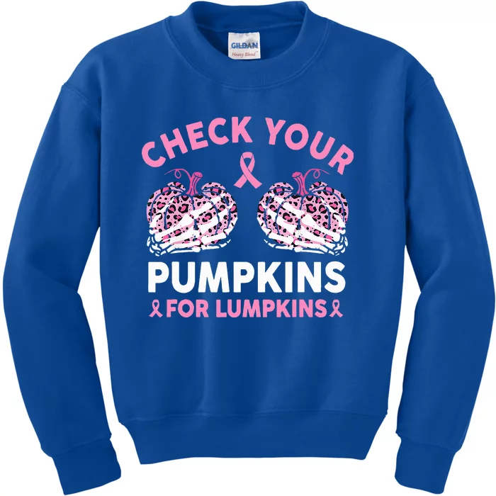 Check Your Pumpkins Breast Cancer Awareness Halloween Kids Sweatshirt