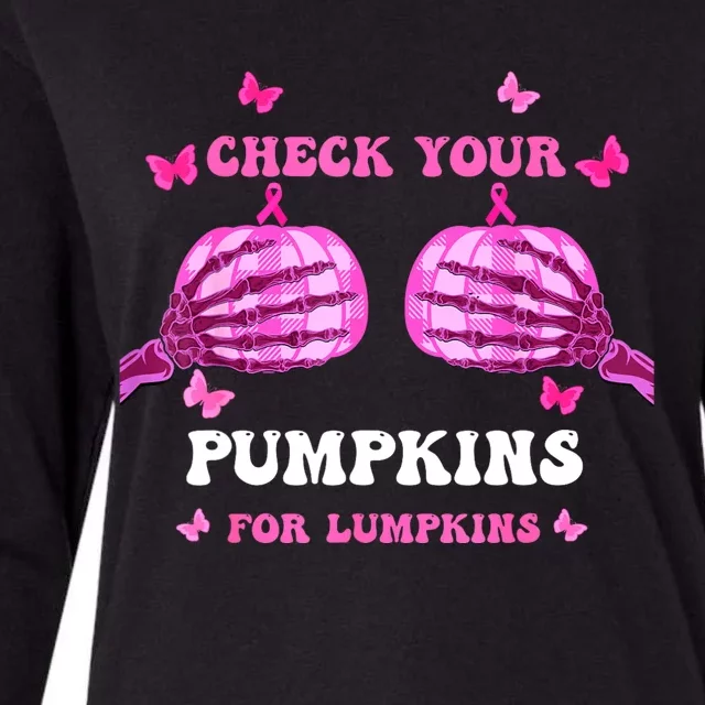 Check Your Pumpkins Breast Cancer Awareness Halloween Womens Cotton Relaxed Long Sleeve T-Shirt