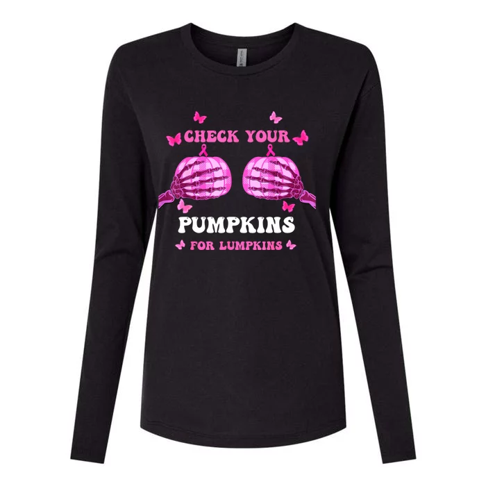 Check Your Pumpkins Breast Cancer Awareness Halloween Womens Cotton Relaxed Long Sleeve T-Shirt