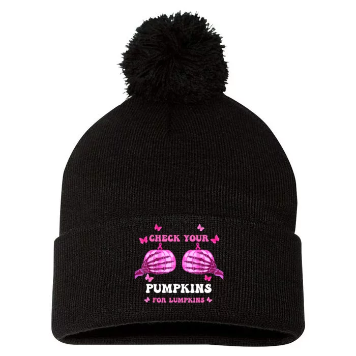 Check Your Pumpkins Breast Cancer Awareness Halloween Pom Pom 12in Knit Beanie