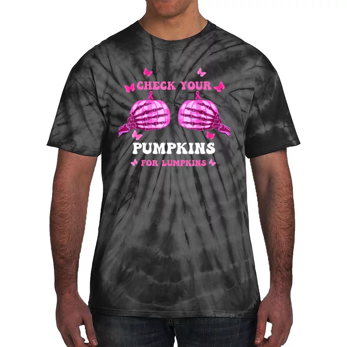 Check Your Pumpkins Breast Cancer Awareness Halloween Tie-Dye T-Shirt