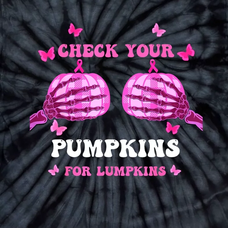 Check Your Pumpkins Breast Cancer Awareness Halloween Tie-Dye T-Shirt