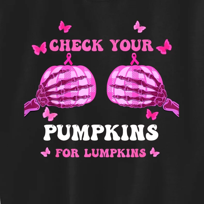 Check Your Pumpkins Breast Cancer Awareness Halloween Kids Sweatshirt