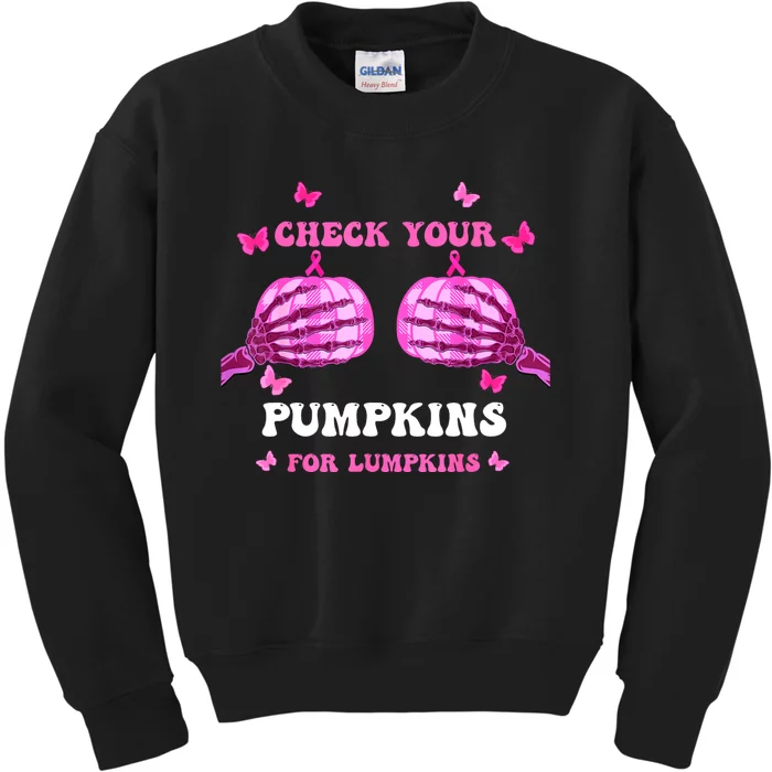 Check Your Pumpkins Breast Cancer Awareness Halloween Kids Sweatshirt