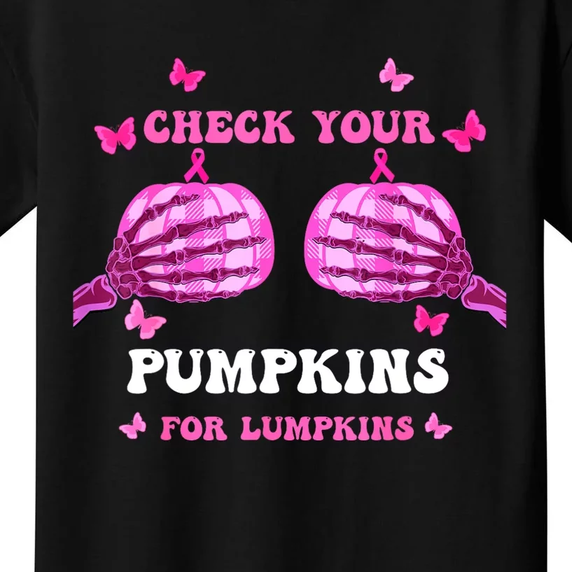 Check Your Pumpkins Breast Cancer Awareness Halloween Kids T-Shirt