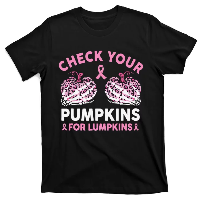 Check Your Pumpkins Breast Cancer Awareness Halloween Women Gift T-Shirt