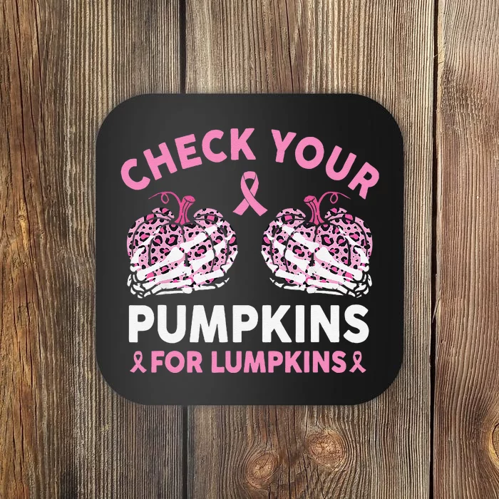 Check Your Pumpkins Breast Cancer Awareness Halloween Women Gift Coaster