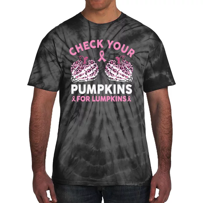 Check Your Pumpkins Breast Cancer Awareness Halloween Women Gift Tie-Dye T-Shirt