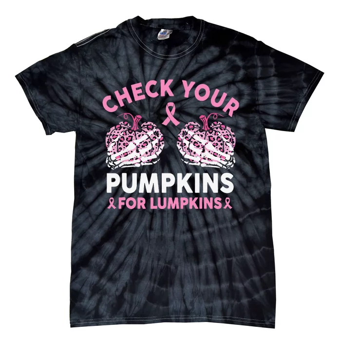 Check Your Pumpkins Breast Cancer Awareness Halloween Women Gift Tie-Dye T-Shirt